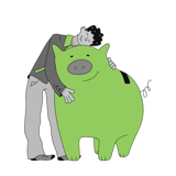 businessman hugs his piggy bank_SIMPLIFIED