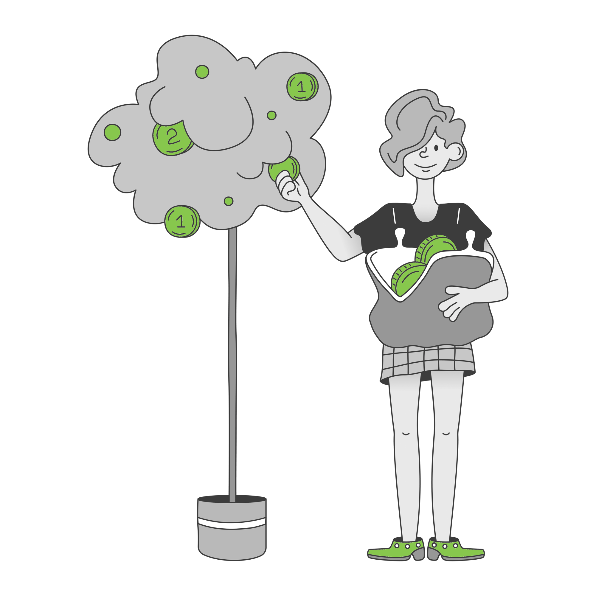 businesswoman collects profits from investments_SIMPLIFIED businesswoman collects profits from investments_SIMPLIFIED
