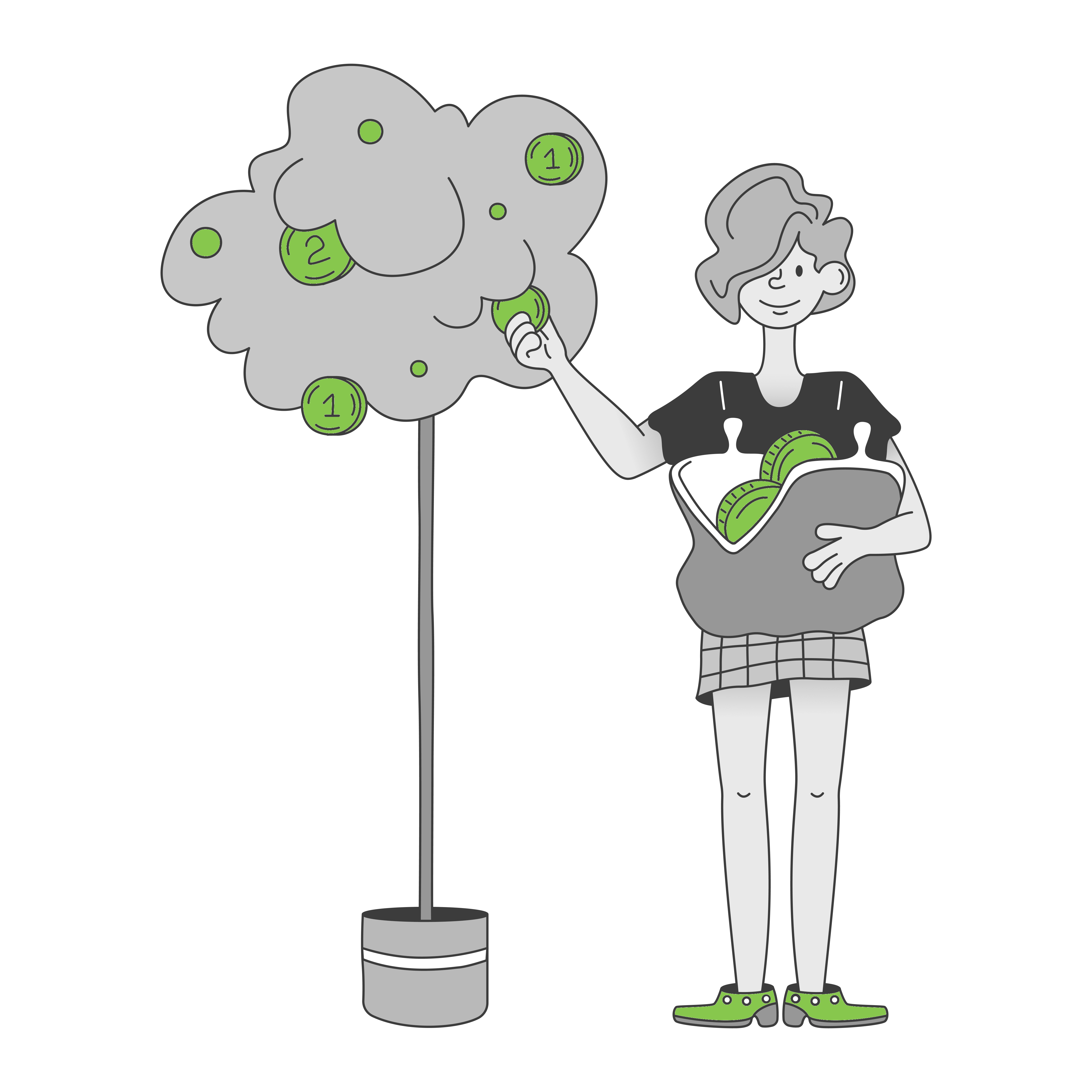 businesswoman collects profits from investments_SIMPLIFIED